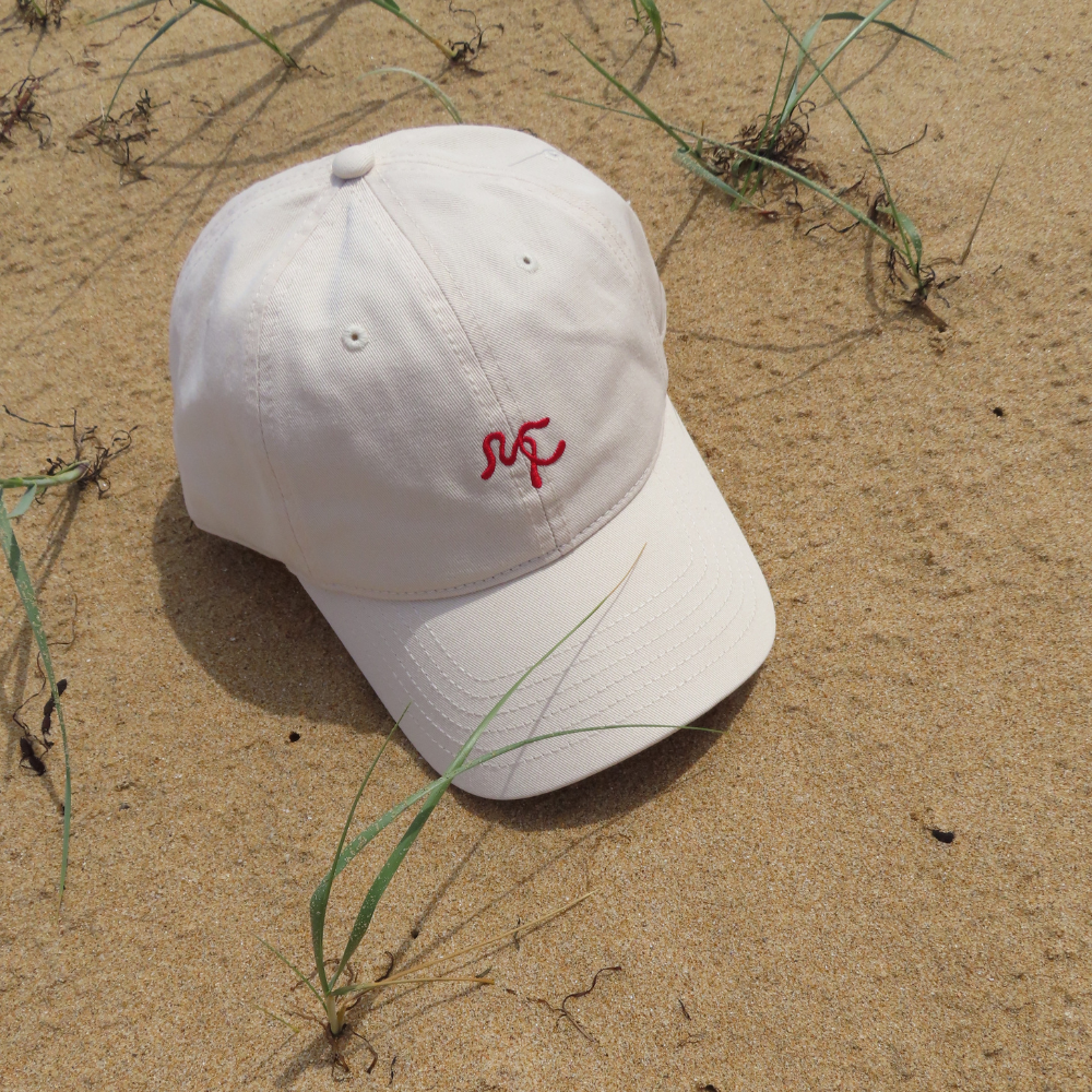 Embroidered Cap - Off White/Red